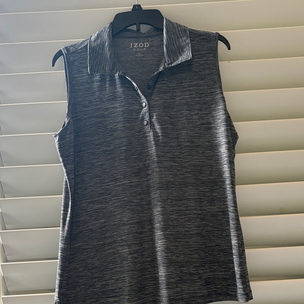 IZOD Women's Golf Heather Gray sleeveless polo ; Sz: L; EUC